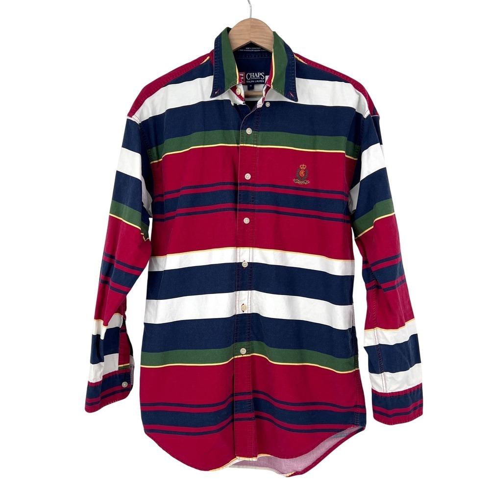 vintage 90s Chaps Ralph Lauren Mens‎ Striped Button Down Shirt colorblock Size M
